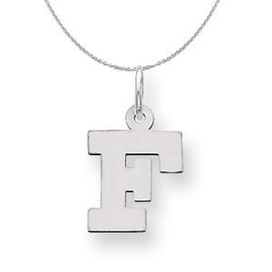 Silver, Amanda Collection Small Block Style Initial F Necklace - 24 In
